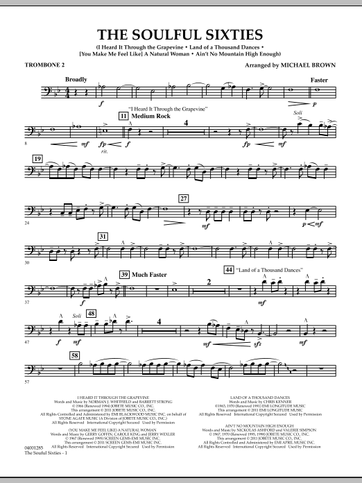 Download Michael Brown The Soulful Sixties - Trombone 2 Sheet Music and learn how to play Concert Band PDF digital score in minutes