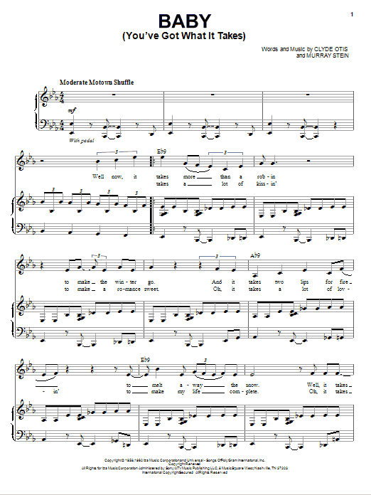 Download Michael Buble Baby (You've Got What It Takes) Sheet Music and learn how to play Piano, Vocal & Guitar (Right-Hand Melody) PDF digital score in minutes