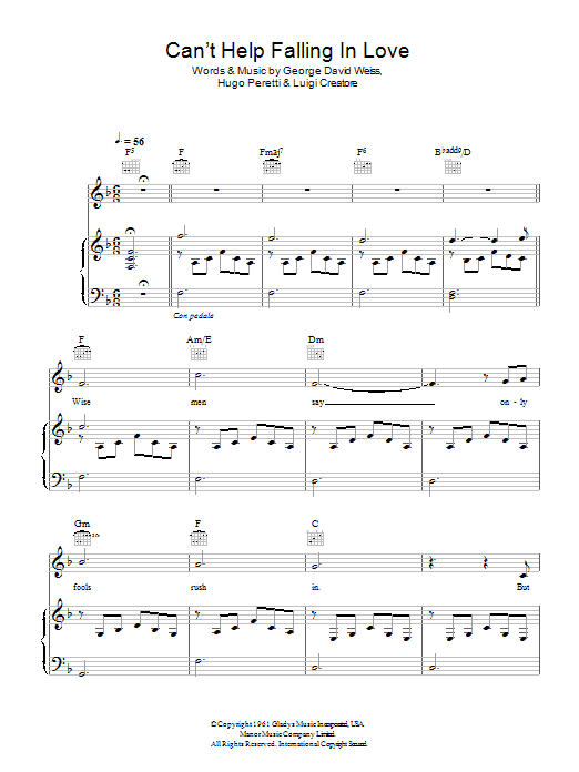 Download Michael Buble Can't Help Falling In Love Sheet Music and learn how to play Piano, Vocal & Guitar PDF digital score in minutes