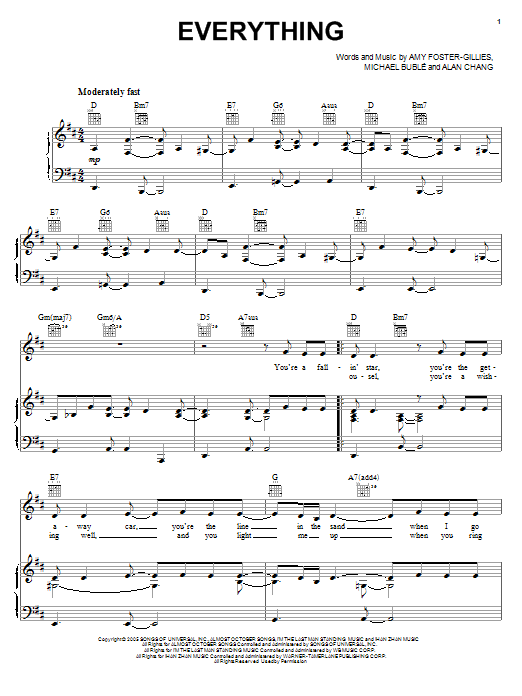 Download Michael Buble Everything Sheet Music and learn how to play Melody Line, Lyrics & Chords PDF digital score in minutes