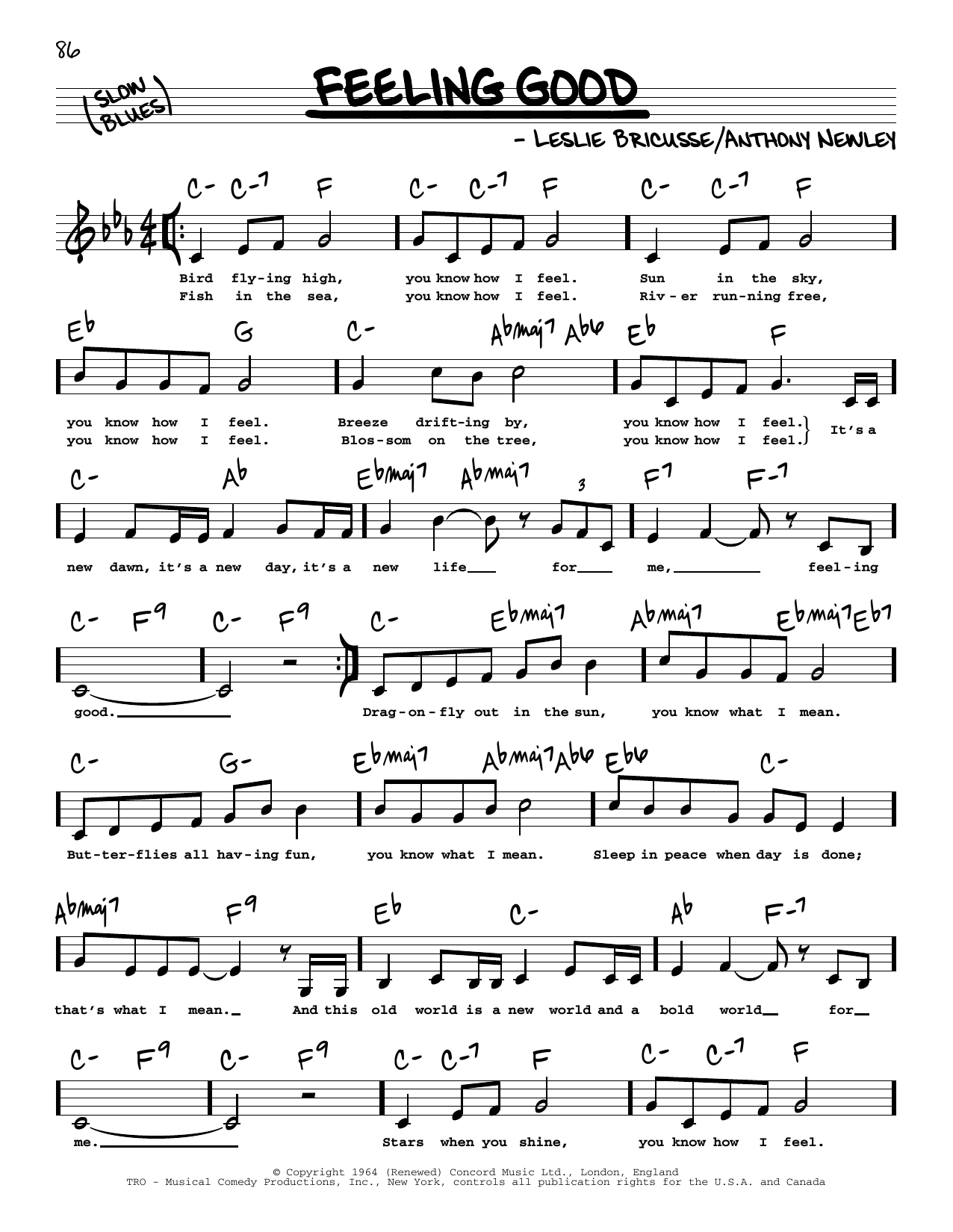 Download Michael Buble Feeling Good (Low Voice) Sheet Music and learn how to play Real Book – Melody, Lyrics & Chords PDF digital score in minutes