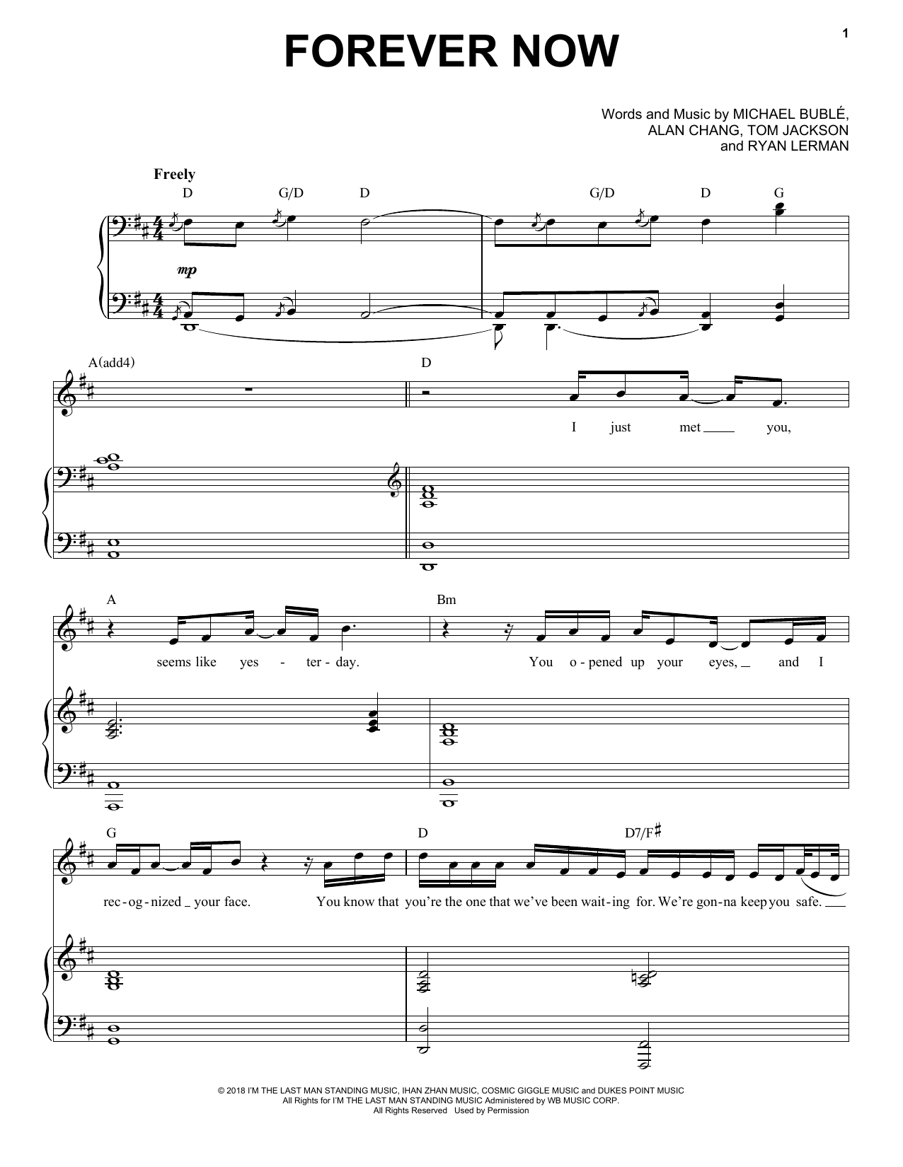 Download Michael Bublé Forever Now Sheet Music and learn how to play Piano & Vocal PDF digital score in minutes