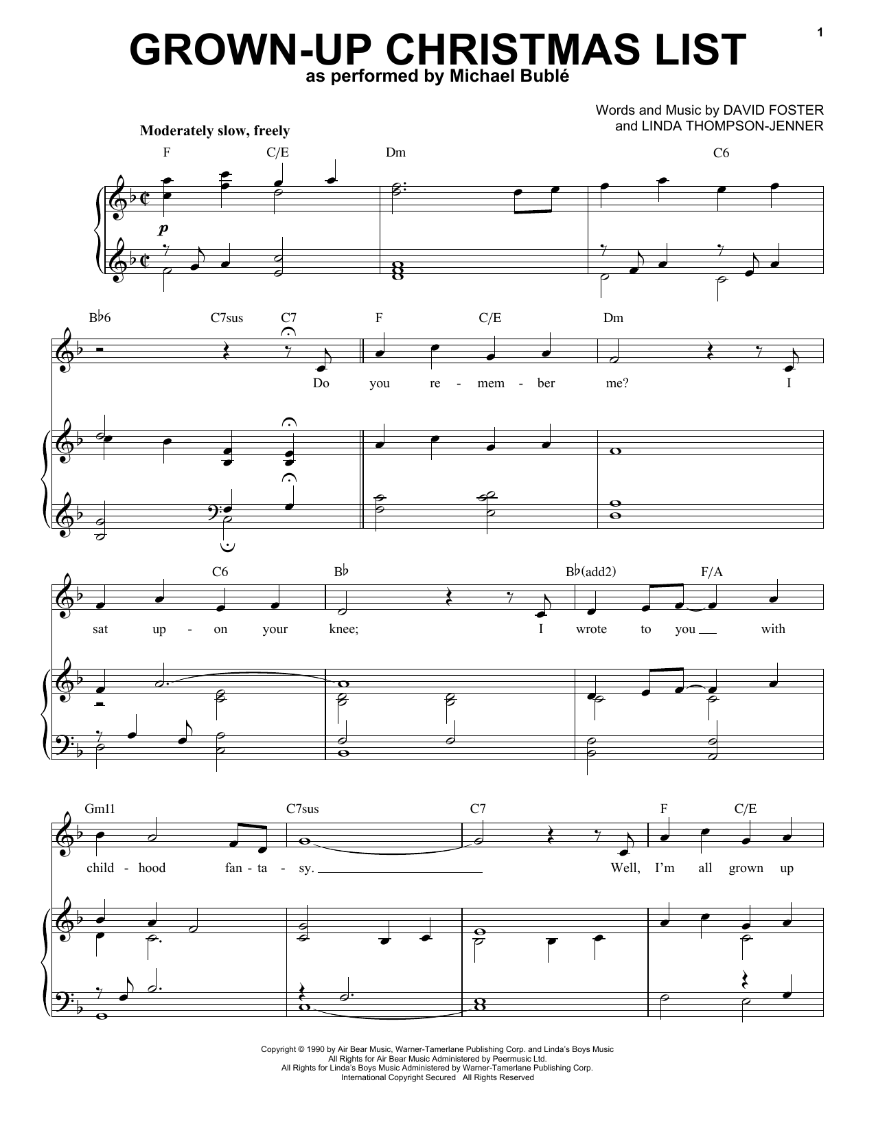Download Michael Buble Grown-Up Christmas List Sheet Music and learn how to play Piano & Vocal PDF digital score in minutes