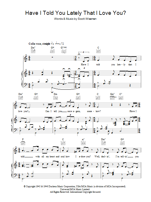 Download Michael Buble Have I Told You Lately That I Love You? Sheet Music and learn how to play Piano, Vocal & Guitar (Right-Hand Melody) PDF digital score in minutes