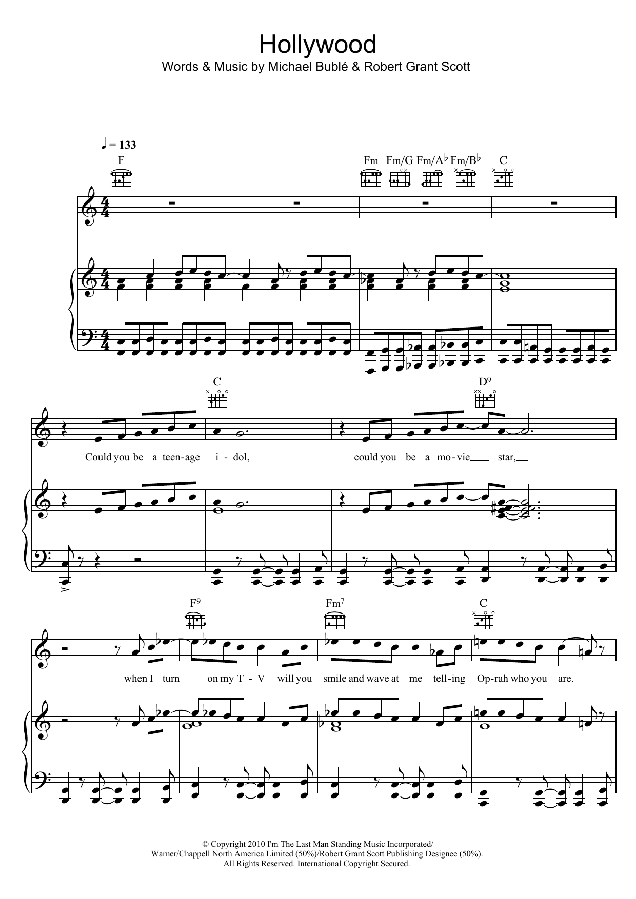 Download Michael Buble Hollywood Sheet Music and learn how to play Piano, Vocal & Guitar PDF digital score in minutes