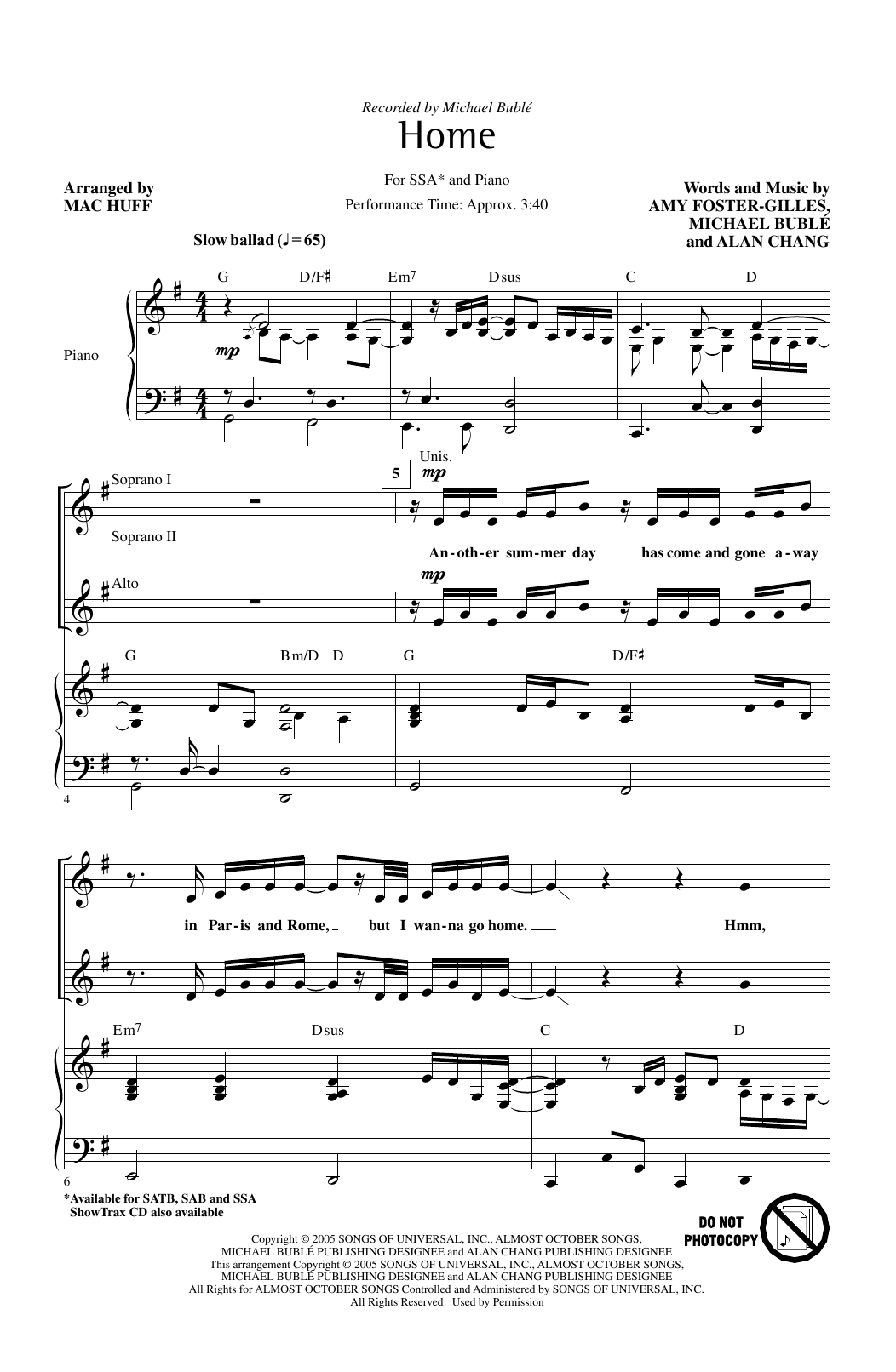 Download Michael Buble Home (arr. Mac Huff) Sheet Music and learn how to play SATB Choir PDF digital score in minutes