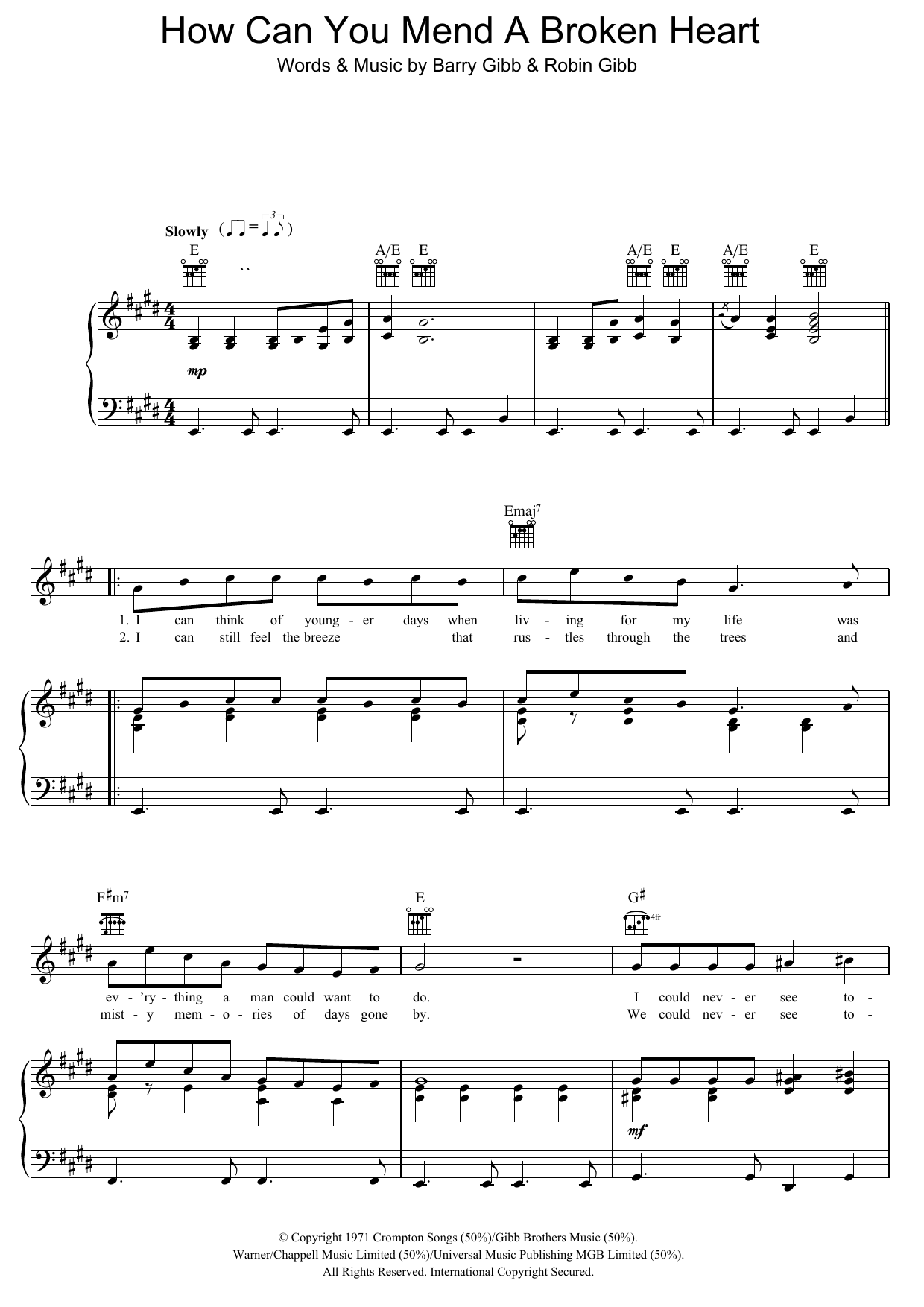 Download Michael Buble How Can You Mend A Broken Heart Sheet Music and learn how to play Piano, Vocal & Guitar PDF digital score in minutes