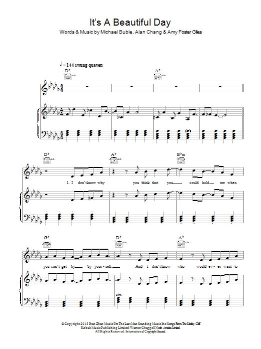 Download Michael Buble It's A Beautiful Day Sheet Music and learn how to play Piano, Vocal & Guitar (Right-Hand Melody) PDF digital score in minutes