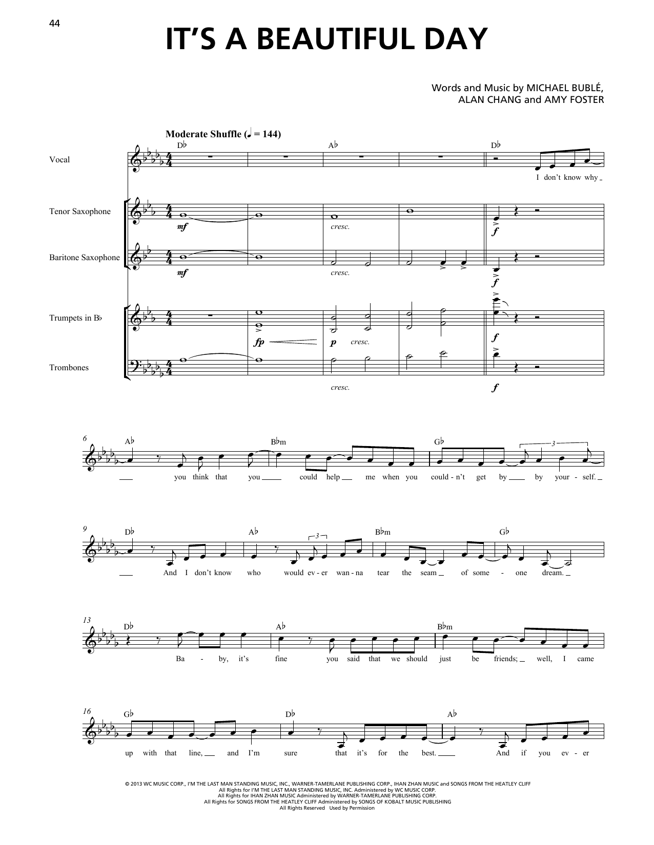 Download Michael Bublé It's A Beautiful Day (Horn Section) Sheet Music and learn how to play Transcribed Score PDF digital score in minutes