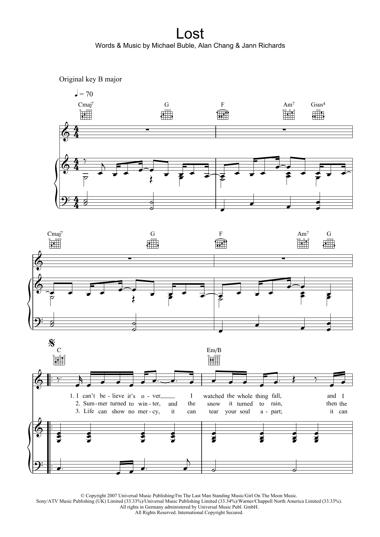 Download Michael Buble Lost Sheet Music and learn how to play Violin PDF digital score in minutes