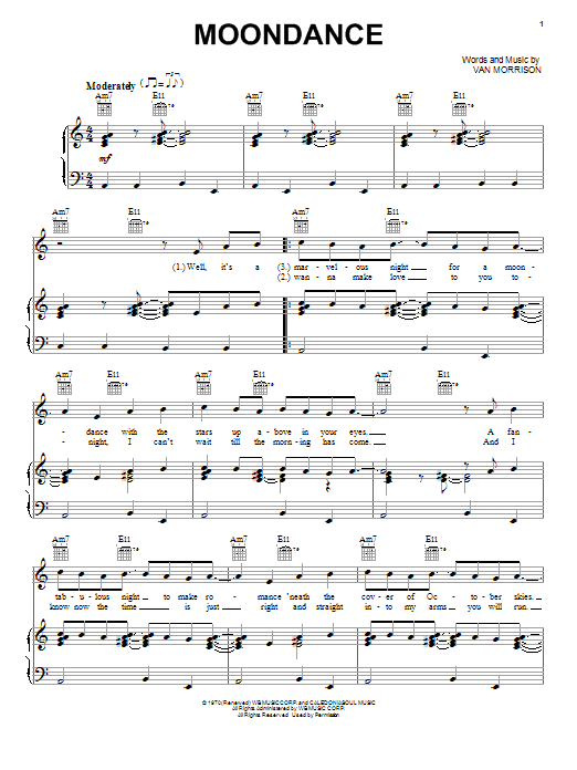 Download Michael Buble Moondance Sheet Music and learn how to play Piano, Vocal & Guitar (Right-Hand Melody) PDF digital score in minutes