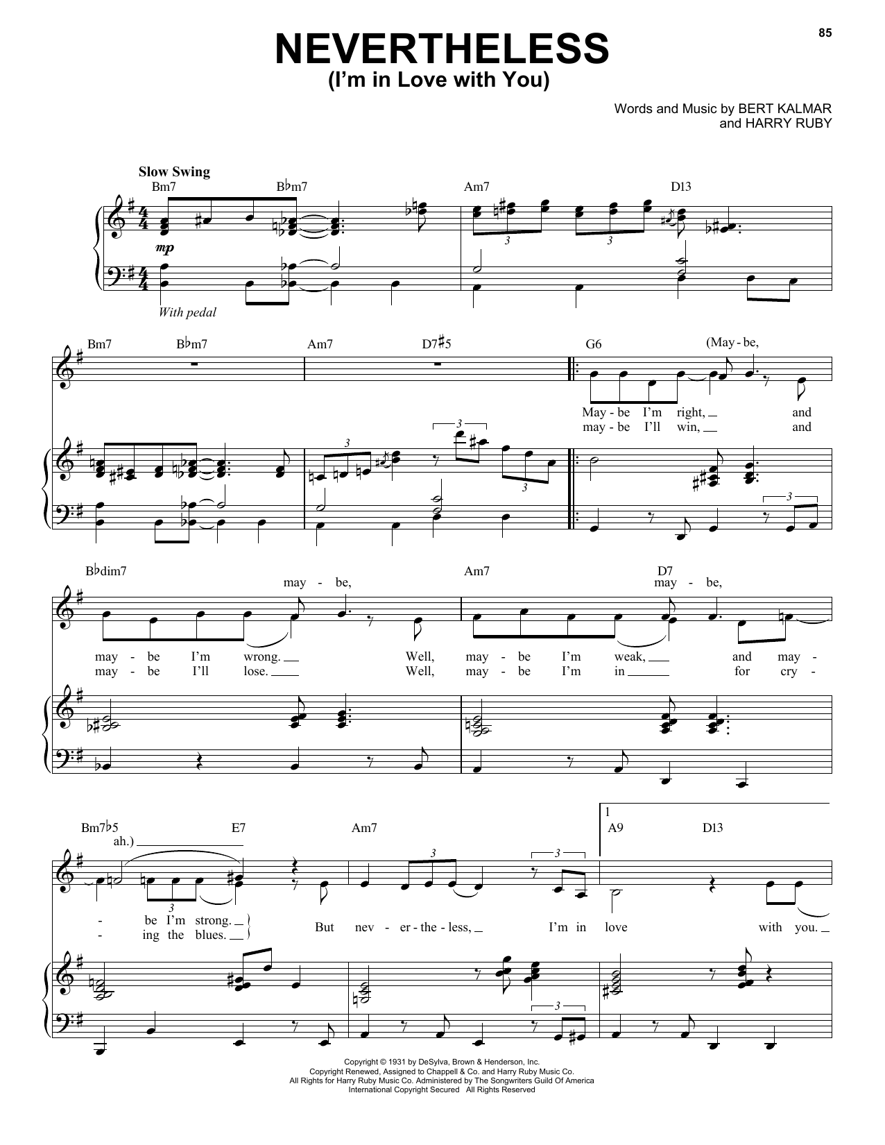 Download Michael Buble Nevertheless (I'm In Love With You) Sheet Music and learn how to play Piano, Vocal & Guitar (Right-Hand Melody) PDF digital score in minutes