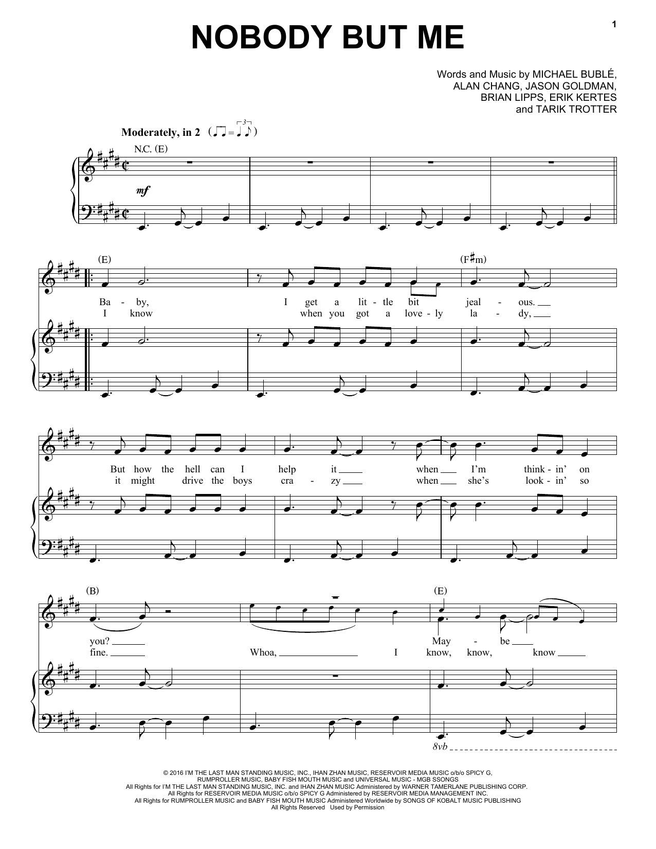 Download Michael Buble Nobody But Me Sheet Music and learn how to play Piano, Vocal & Guitar (Right-Hand Melody) PDF digital score in minutes
