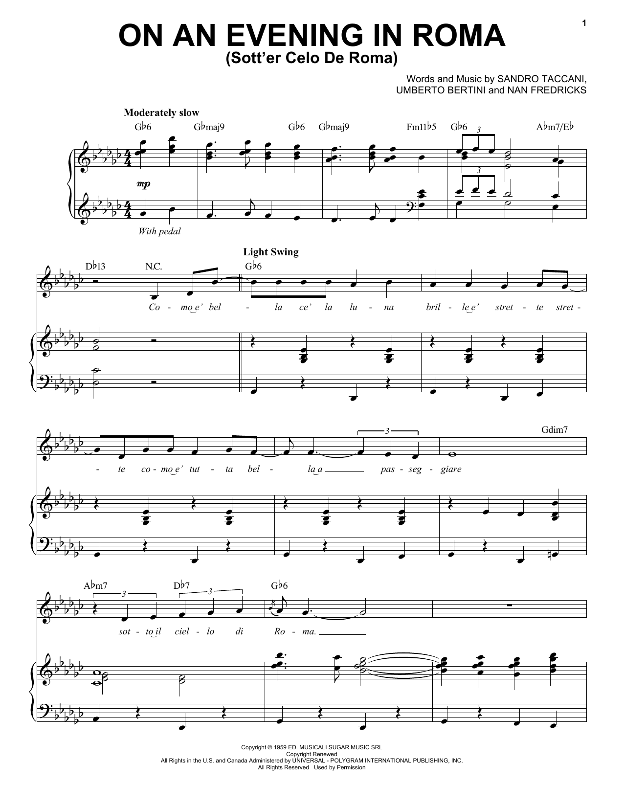 Download Michael Buble On An Evening In Roma (Sotter Celo De Roma) Sheet Music and learn how to play Piano & Vocal PDF digital score in minutes