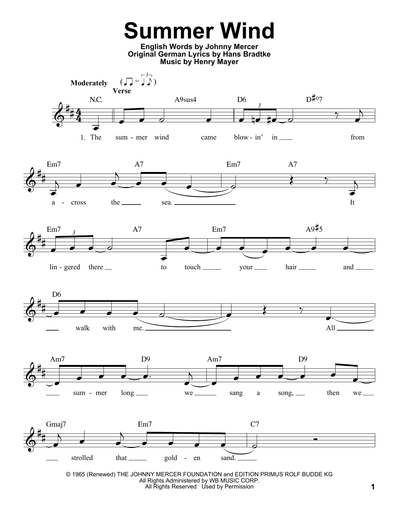 Download Michael Bublé Summer Wind Sheet Music and learn how to play Voice PDF digital score in minutes