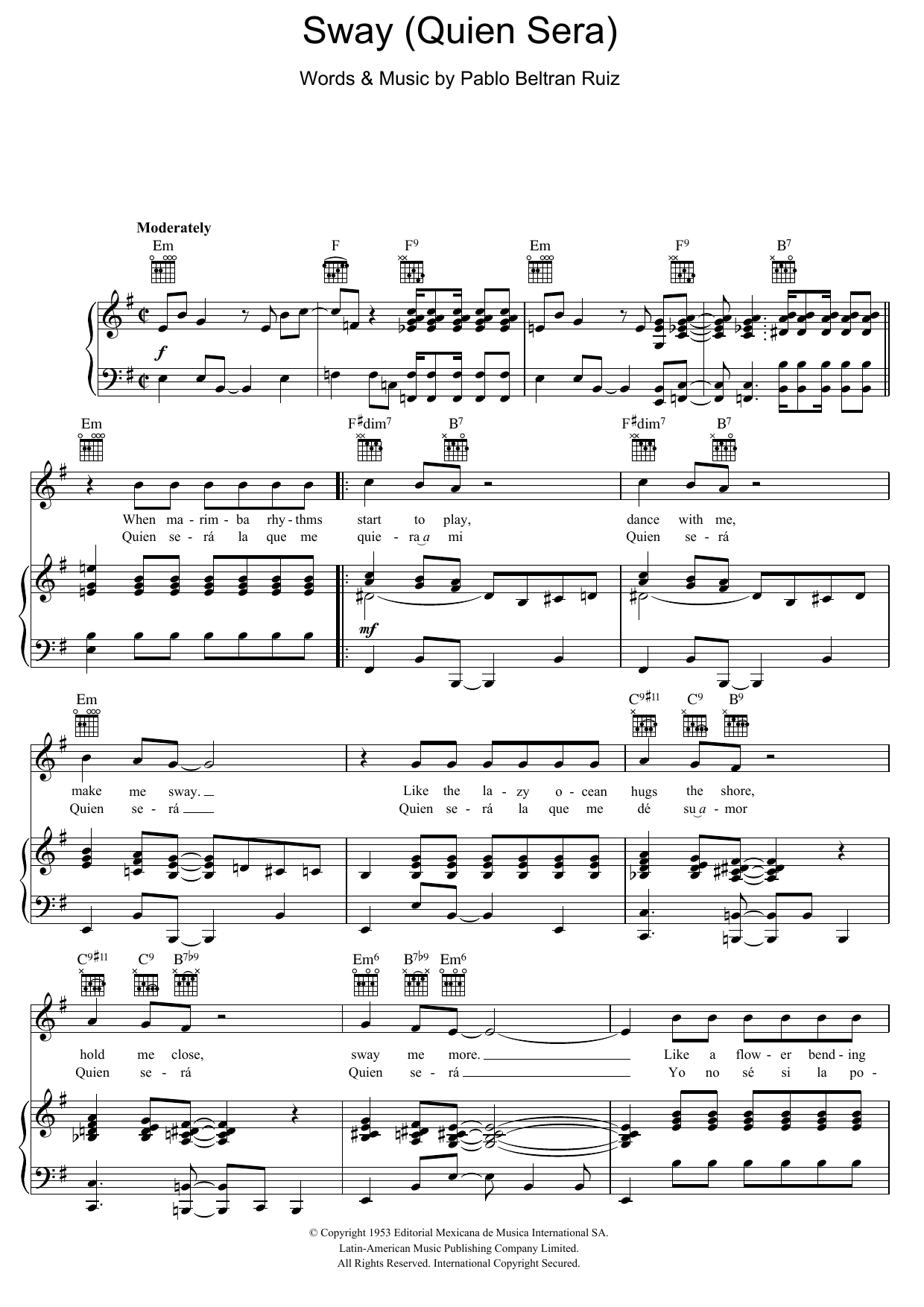 Download Michael Bublé Sway (Quien Sera) Sheet Music and learn how to play Voice PDF digital score in minutes