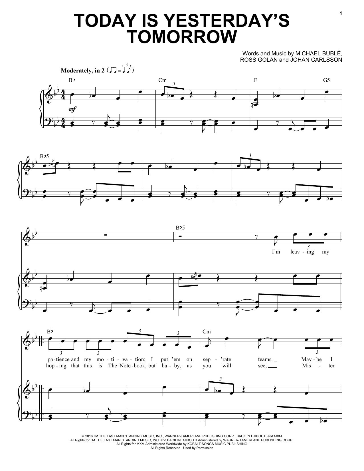 Download Michael Buble Today Is Yesterday's Tomorrow Sheet Music and learn how to play Piano & Vocal PDF digital score in minutes
