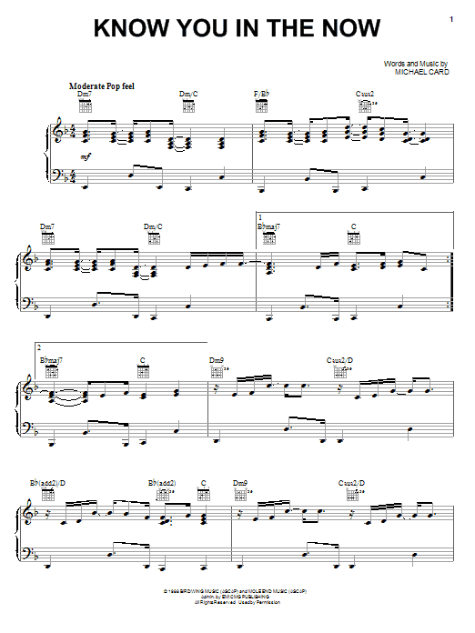 Download Michael Card Know You In The Now Sheet Music and learn how to play Piano, Vocal & Guitar (Right-Hand Melody) PDF digital score in minutes