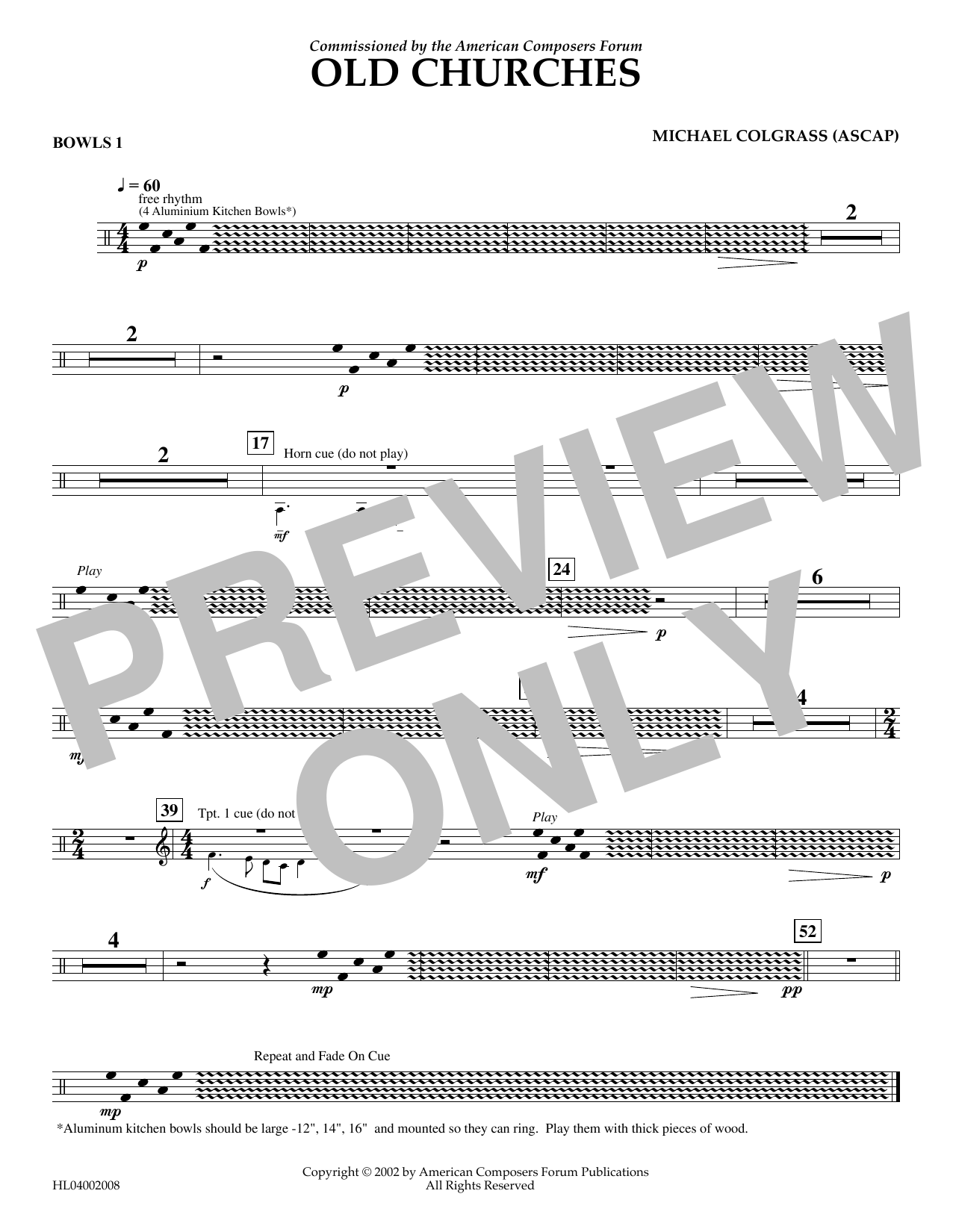 Download Michael Colgrass Old Churches - Aux. Percussion 1 Sheet Music and learn how to play Concert Band PDF digital score in minutes