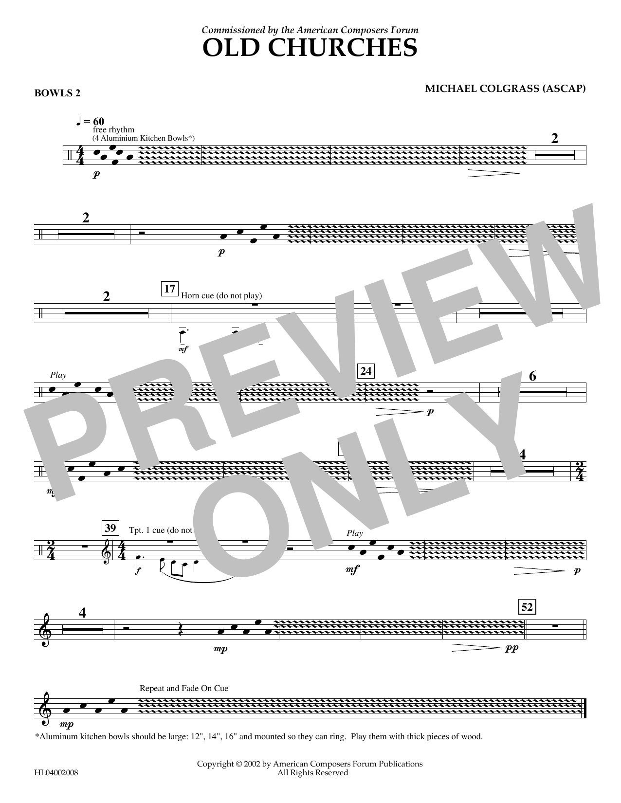 Download Michael Colgrass Old Churches - Aux. Percussion 2 Sheet Music and learn how to play Concert Band PDF digital score in minutes