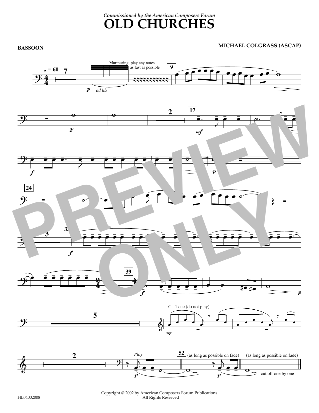 Download Michael Colgrass Old Churches - Bassoon Sheet Music and learn how to play Concert Band PDF digital score in minutes