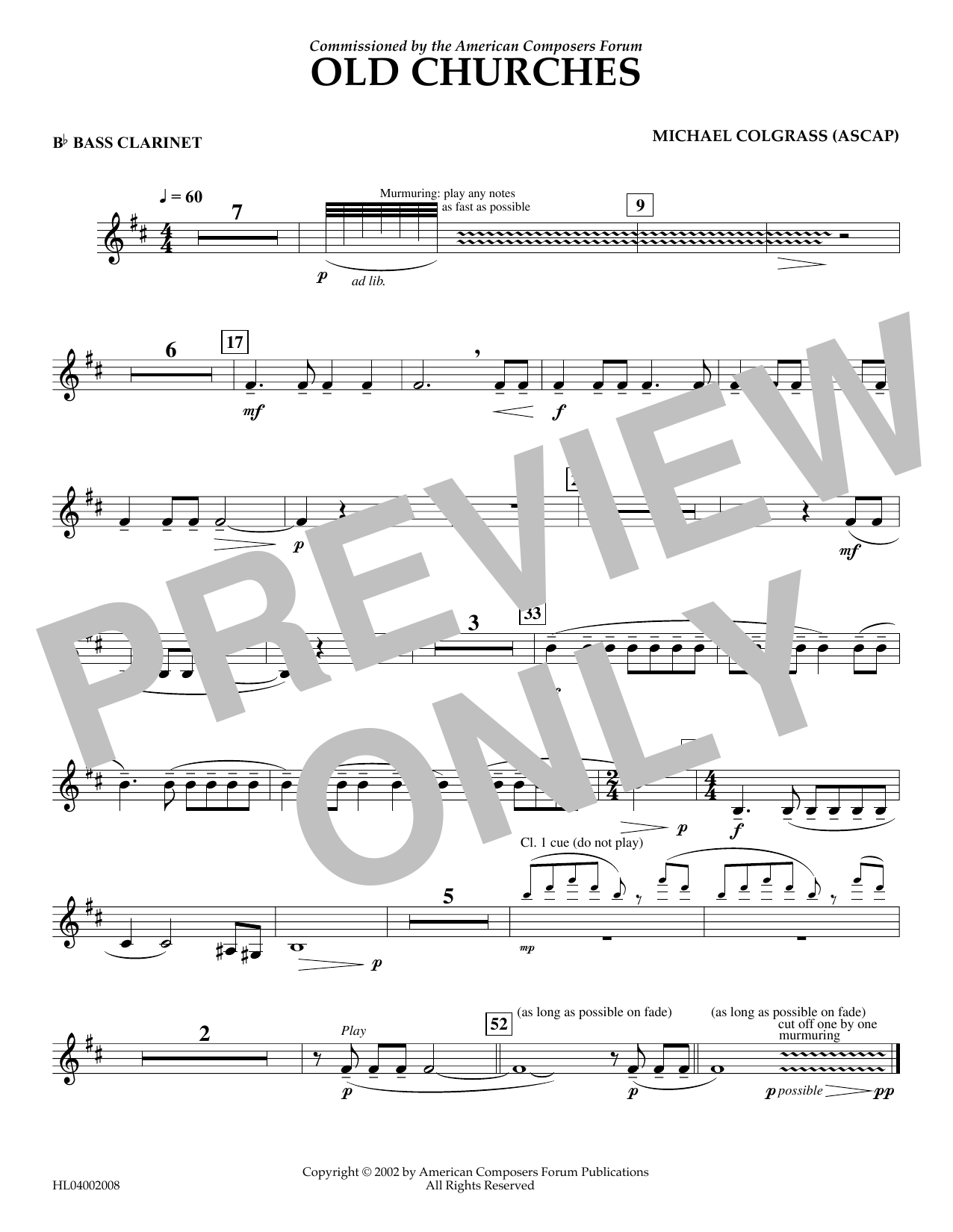 Download Michael Colgrass Old Churches - Bb Bass Clarinet Sheet Music and learn how to play Concert Band PDF digital score in minutes