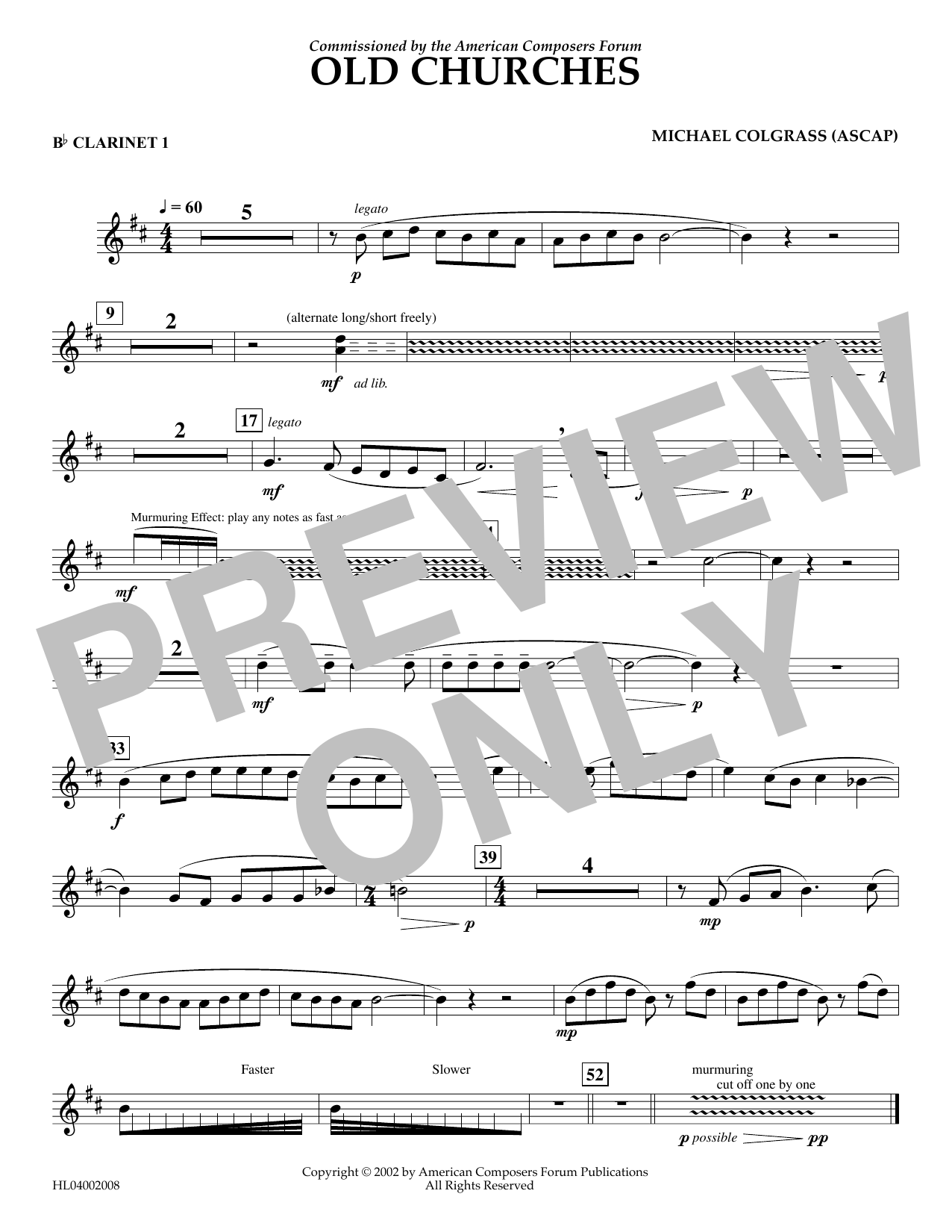 Download Michael Colgrass Old Churches - Bb Clarinet 1 Sheet Music and learn how to play Concert Band PDF digital score in minutes