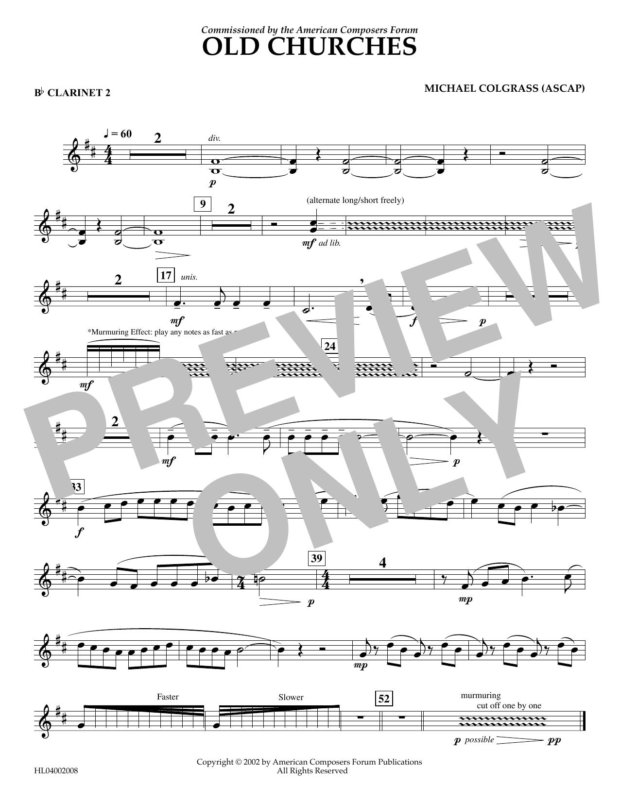 Download Michael Colgrass Old Churches - Bb Clarinet 2 Sheet Music and learn how to play Concert Band PDF digital score in minutes