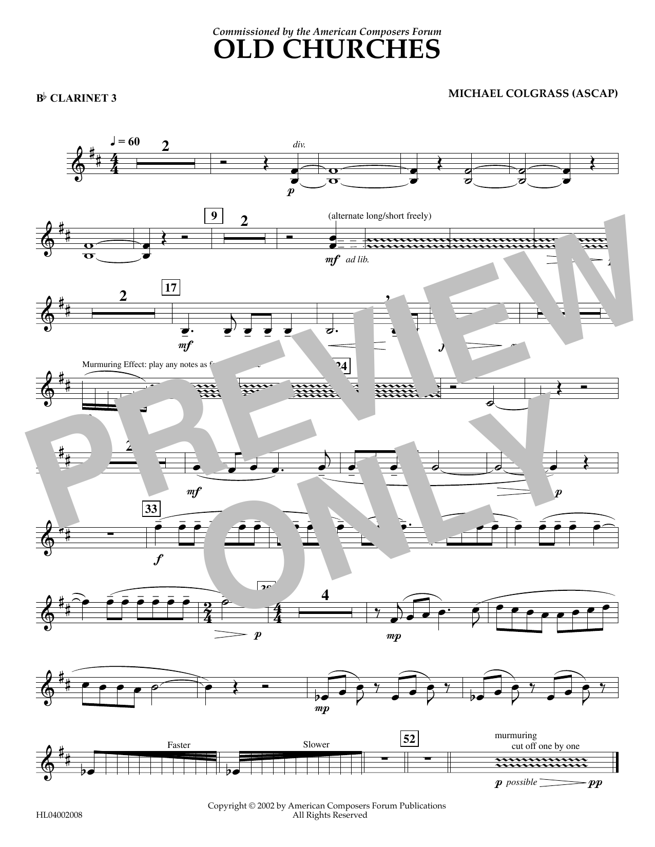 Download Michael Colgrass Old Churches - Bb Clarinet 3 Sheet Music and learn how to play Concert Band PDF digital score in minutes