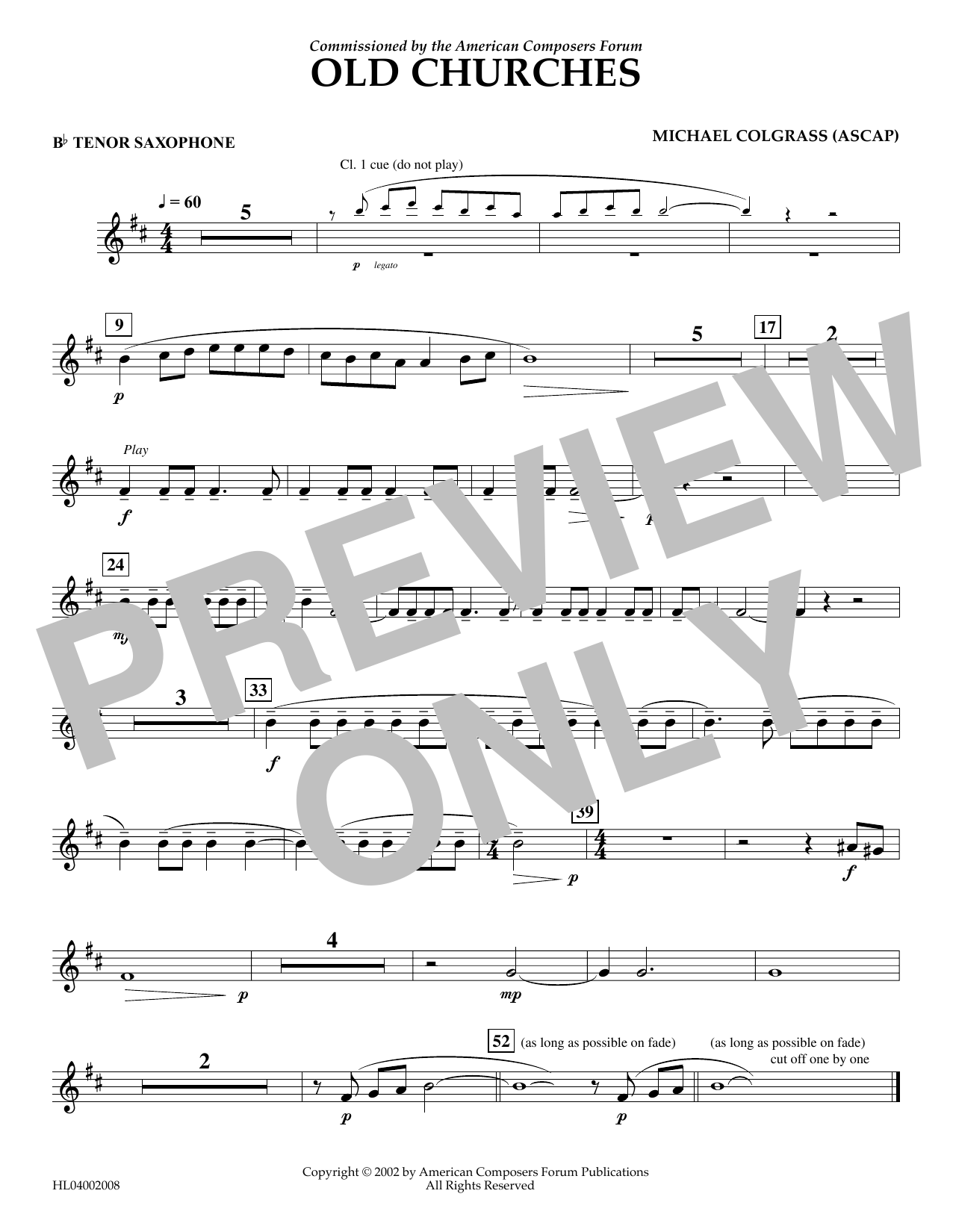 Download Michael Colgrass Old Churches - Bb Tenor Saxophone Sheet Music and learn how to play Concert Band PDF digital score in minutes