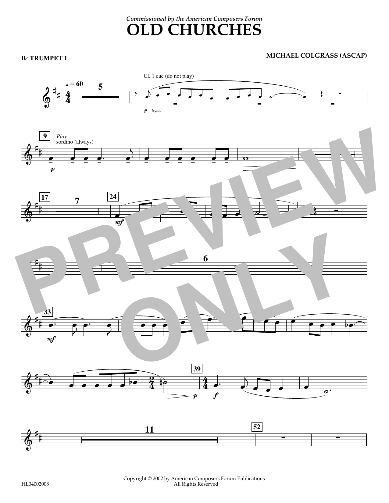 Download Michael Colgrass Old Churches - Bb Trumpet 1 Sheet Music and learn how to play Concert Band PDF digital score in minutes