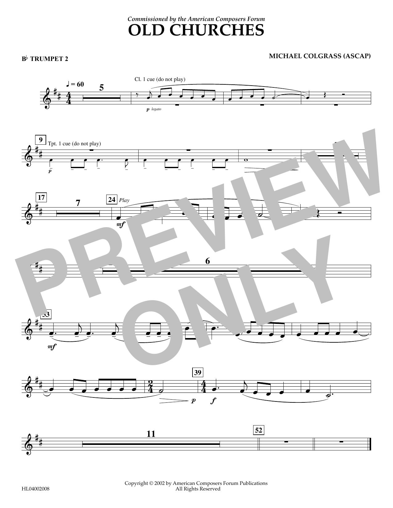 Download Michael Colgrass Old Churches - Bb Trumpet 2 Sheet Music and learn how to play Concert Band PDF digital score in minutes