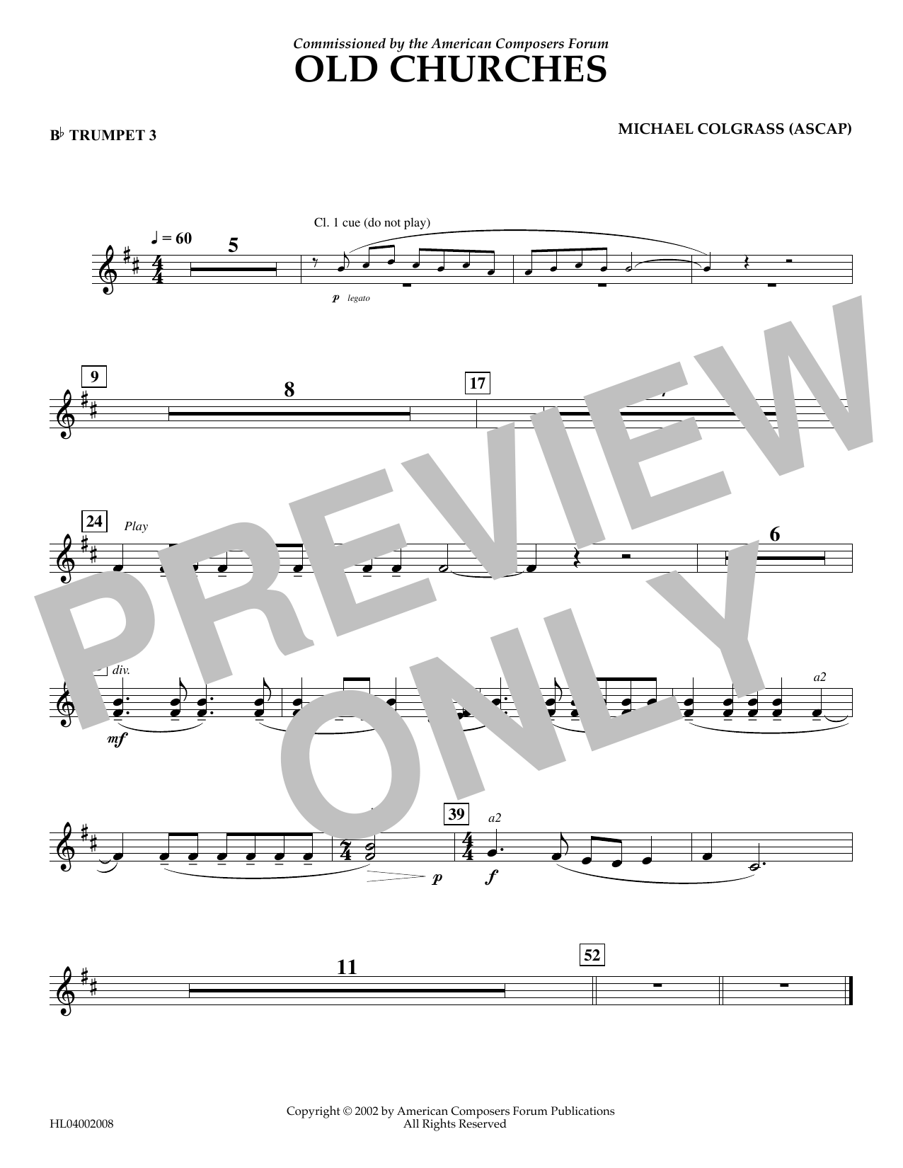 Download Michael Colgrass Old Churches - Bb Trumpet 3 Sheet Music and learn how to play Concert Band PDF digital score in minutes