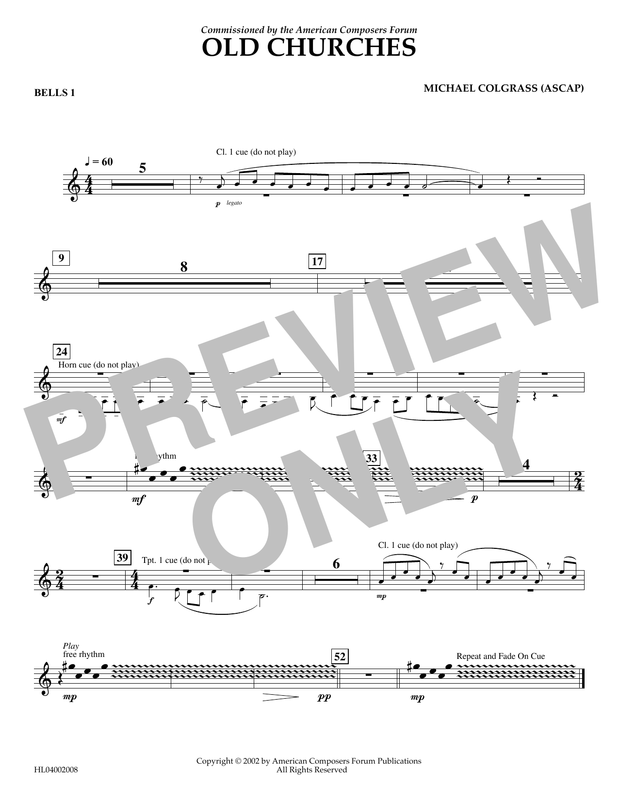 Download Michael Colgrass Old Churches - Bells Part 1 Sheet Music and learn how to play Concert Band PDF digital score in minutes