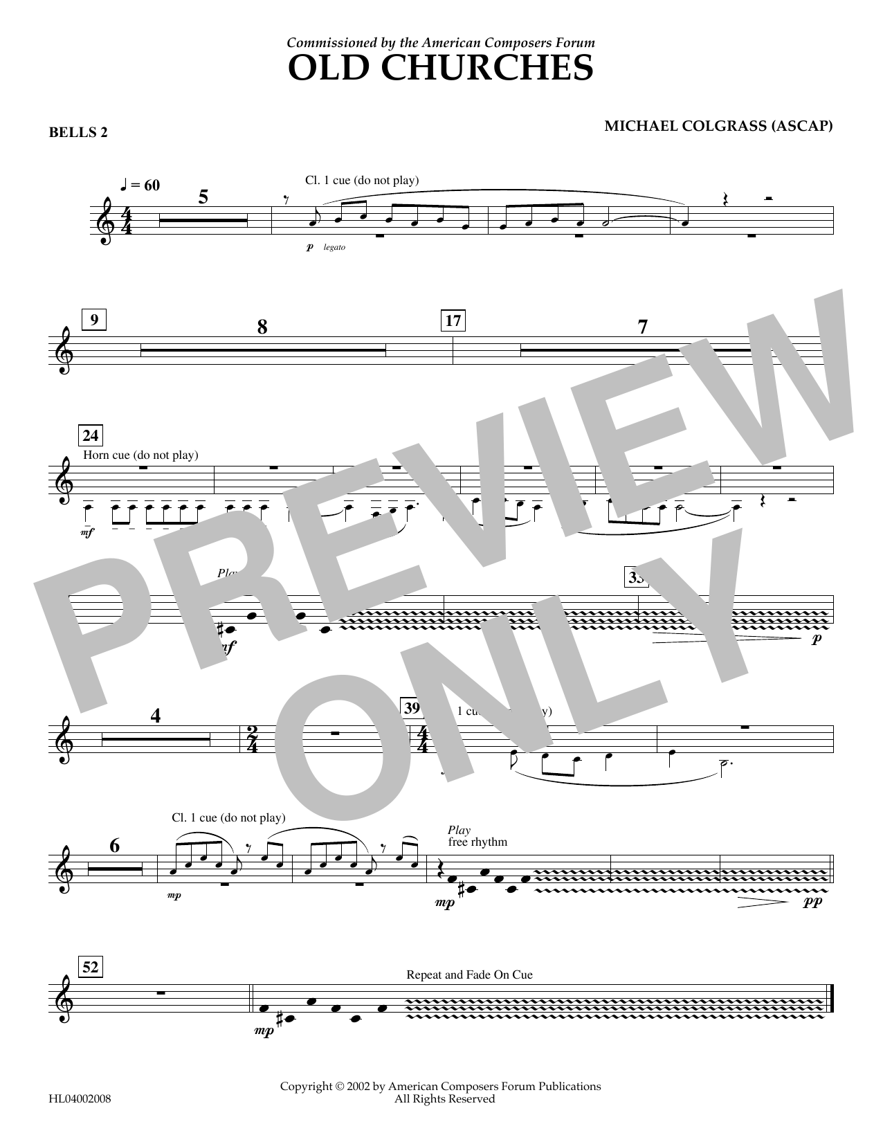 Download Michael Colgrass Old Churches - Bells Part 2 Sheet Music and learn how to play Concert Band PDF digital score in minutes