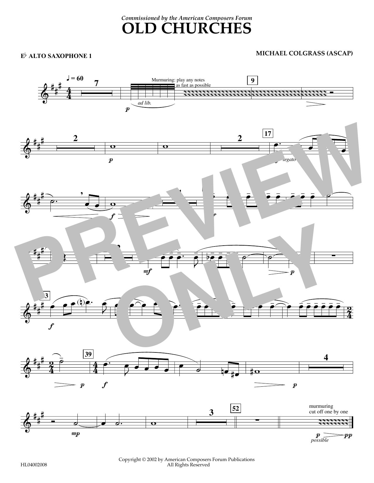 Download Michael Colgrass Old Churches - Eb Alto Saxophone 1 Sheet Music and learn how to play Concert Band PDF digital score in minutes