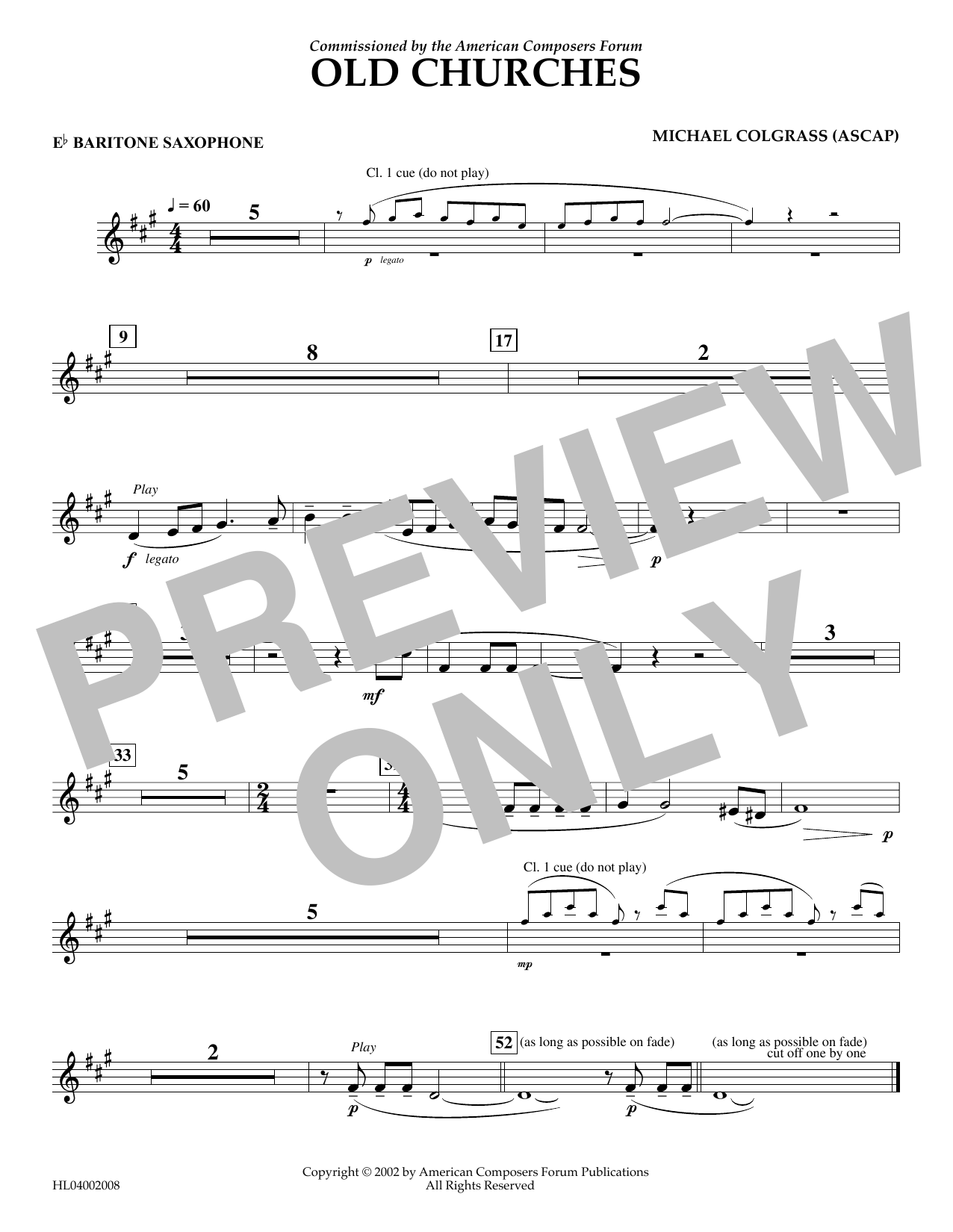 Download Michael Colgrass Old Churches - Eb Baritone Saxophone Sheet Music and learn how to play Concert Band PDF digital score in minutes