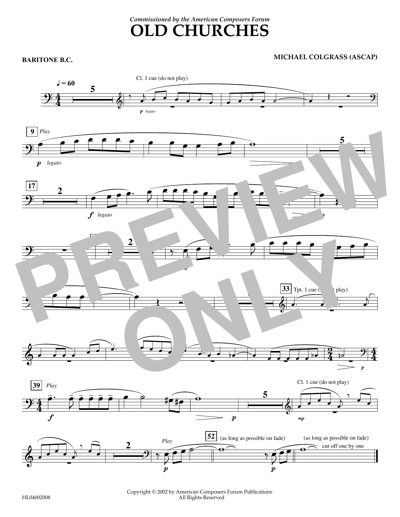 Download Michael Colgrass Old Churches - Euphonium in Bass Clef Sheet Music and learn how to play Concert Band PDF digital score in minutes