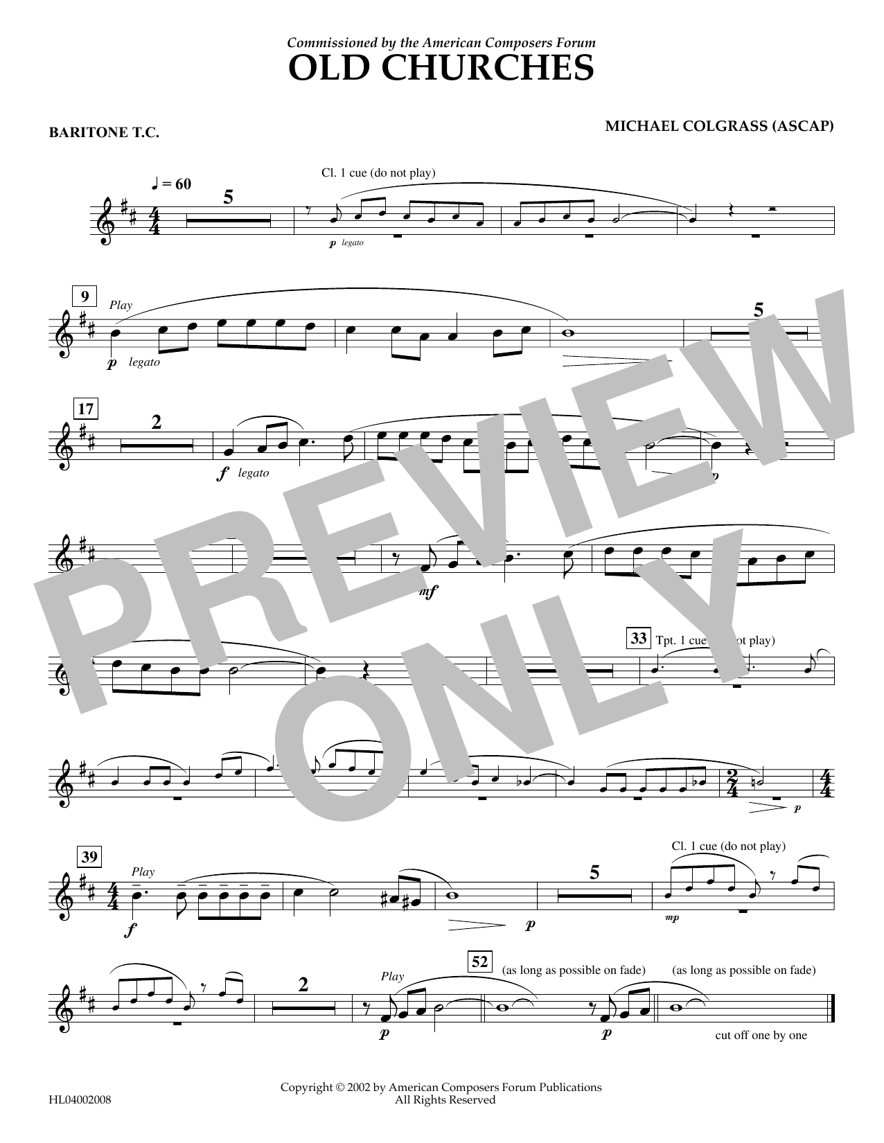 Download Michael Colgrass Old Churches - Euphonium in Treble Clef Sheet Music and learn how to play Concert Band PDF digital score in minutes