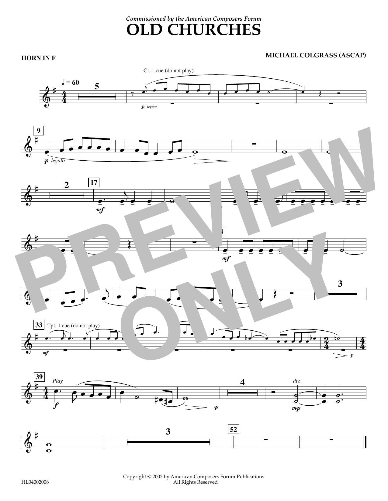 Download Michael Colgrass Old Churches - F Horn Sheet Music and learn how to play Concert Band PDF digital score in minutes