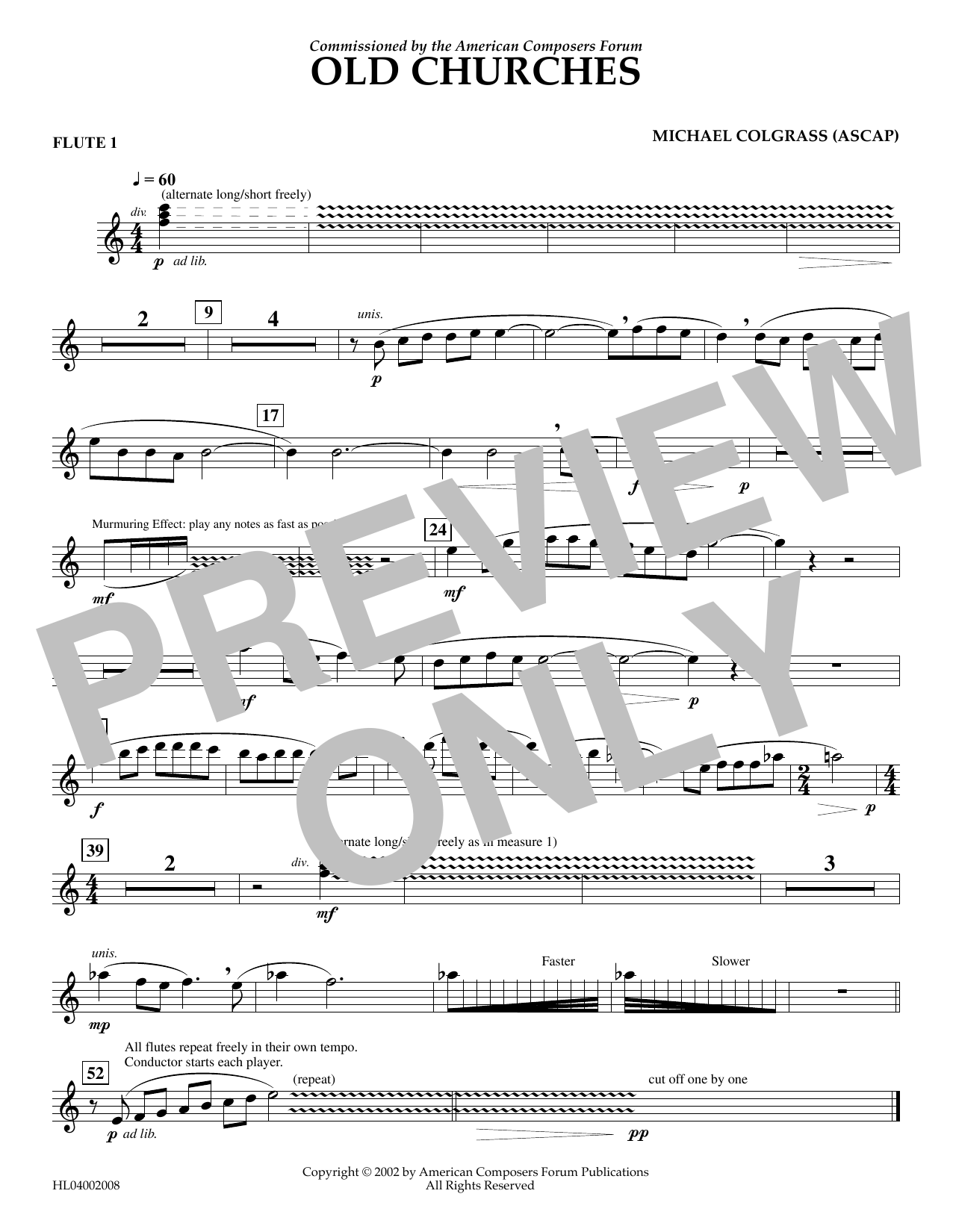 Download Michael Colgrass Old Churches - Flute 1 Sheet Music and learn how to play Concert Band PDF digital score in minutes