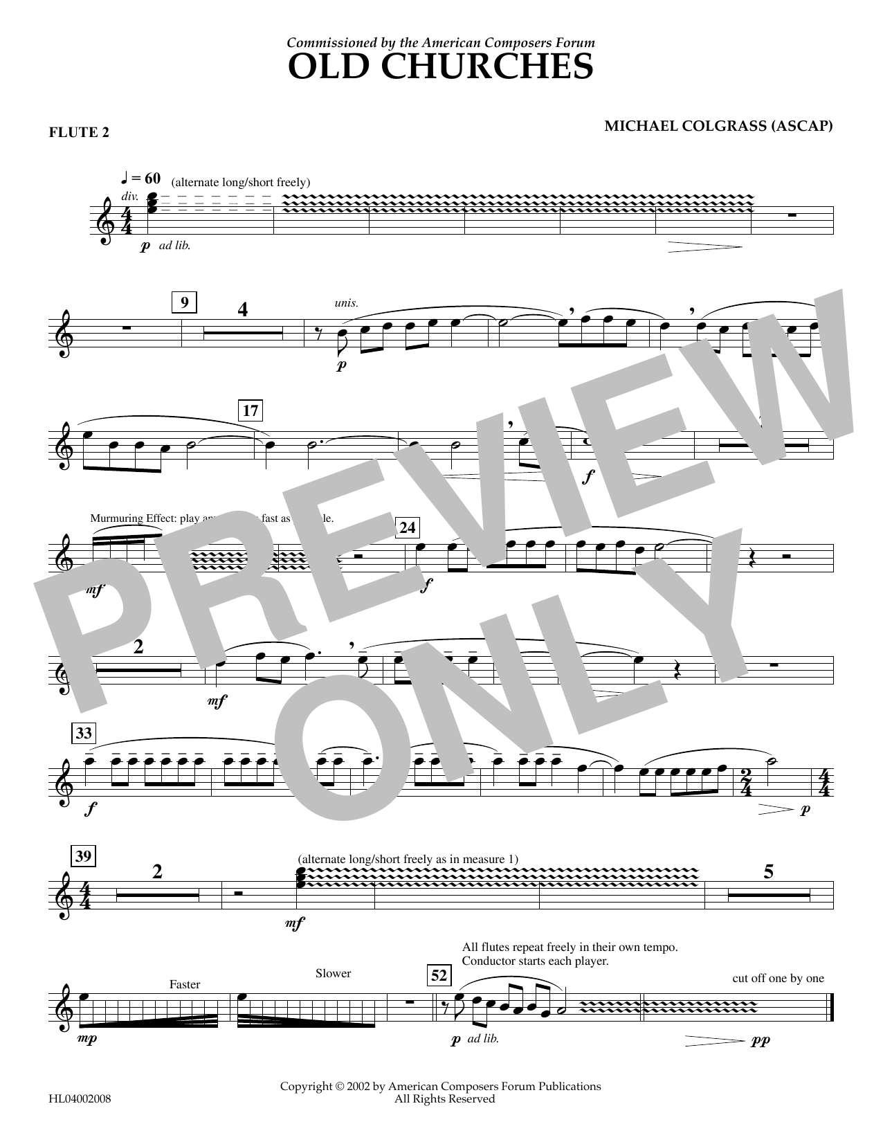 Download Michael Colgrass Old Churches - Flute 2 Sheet Music and learn how to play Concert Band PDF digital score in minutes