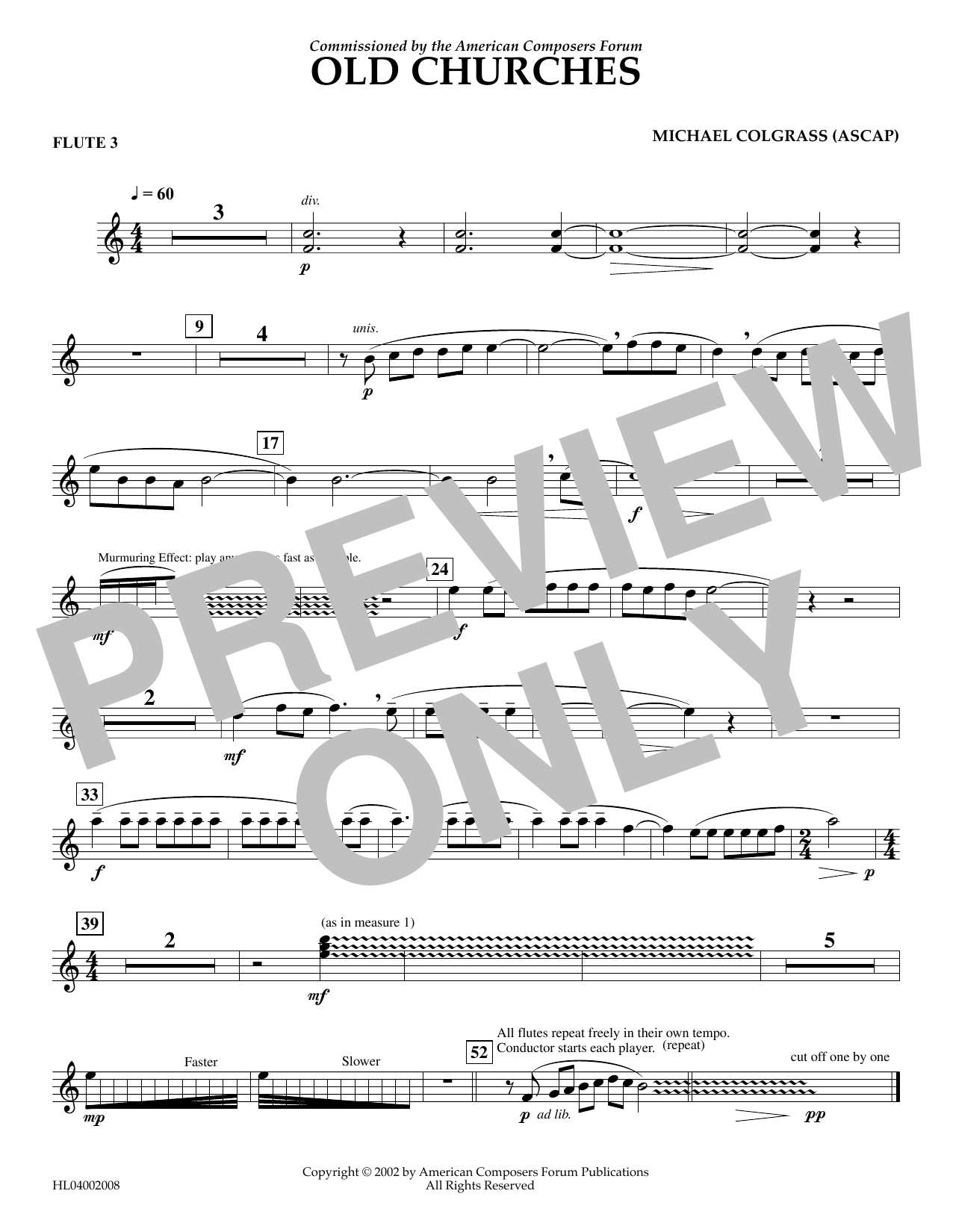 Download Michael Colgrass Old Churches - Flute 3 Sheet Music and learn how to play Concert Band PDF digital score in minutes