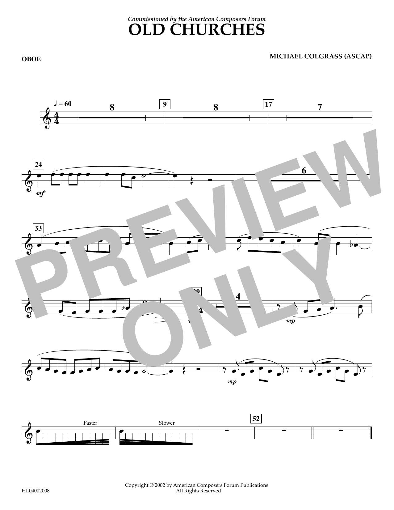 Download Michael Colgrass Old Churches - Oboe Sheet Music and learn how to play Concert Band PDF digital score in minutes