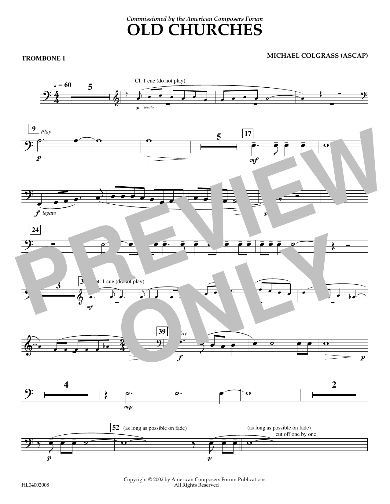 Download Michael Colgrass Old Churches - Trombone 1 Sheet Music and learn how to play Concert Band PDF digital score in minutes