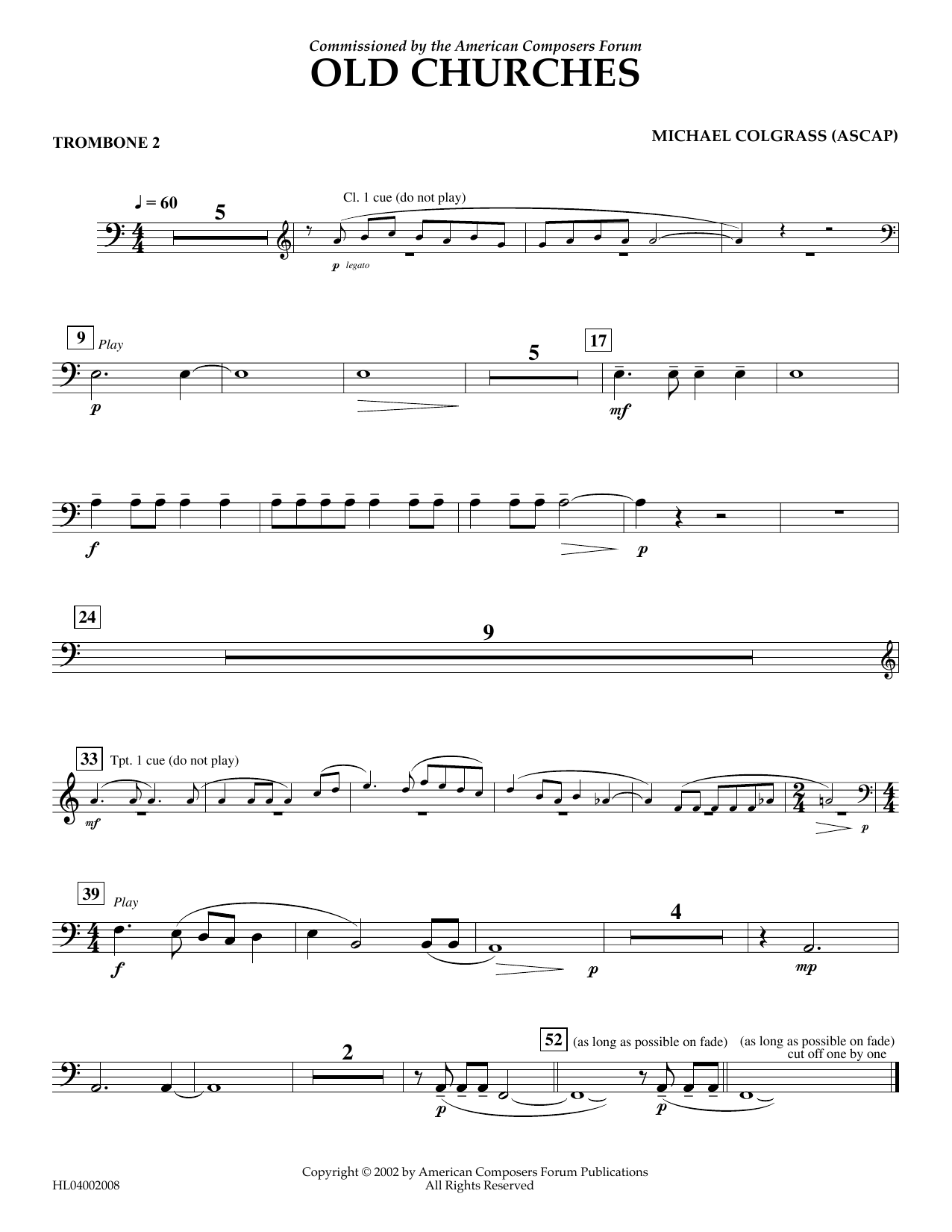 Download Michael Colgrass Old Churches - Trombone 2 Sheet Music and learn how to play Concert Band PDF digital score in minutes