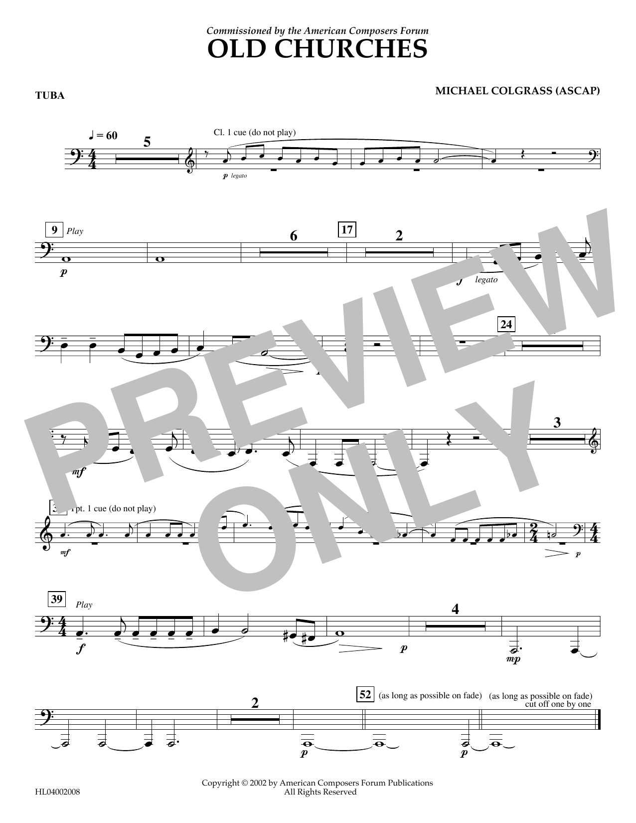 Download Michael Colgrass Old Churches - Tuba Sheet Music and learn how to play Concert Band PDF digital score in minutes