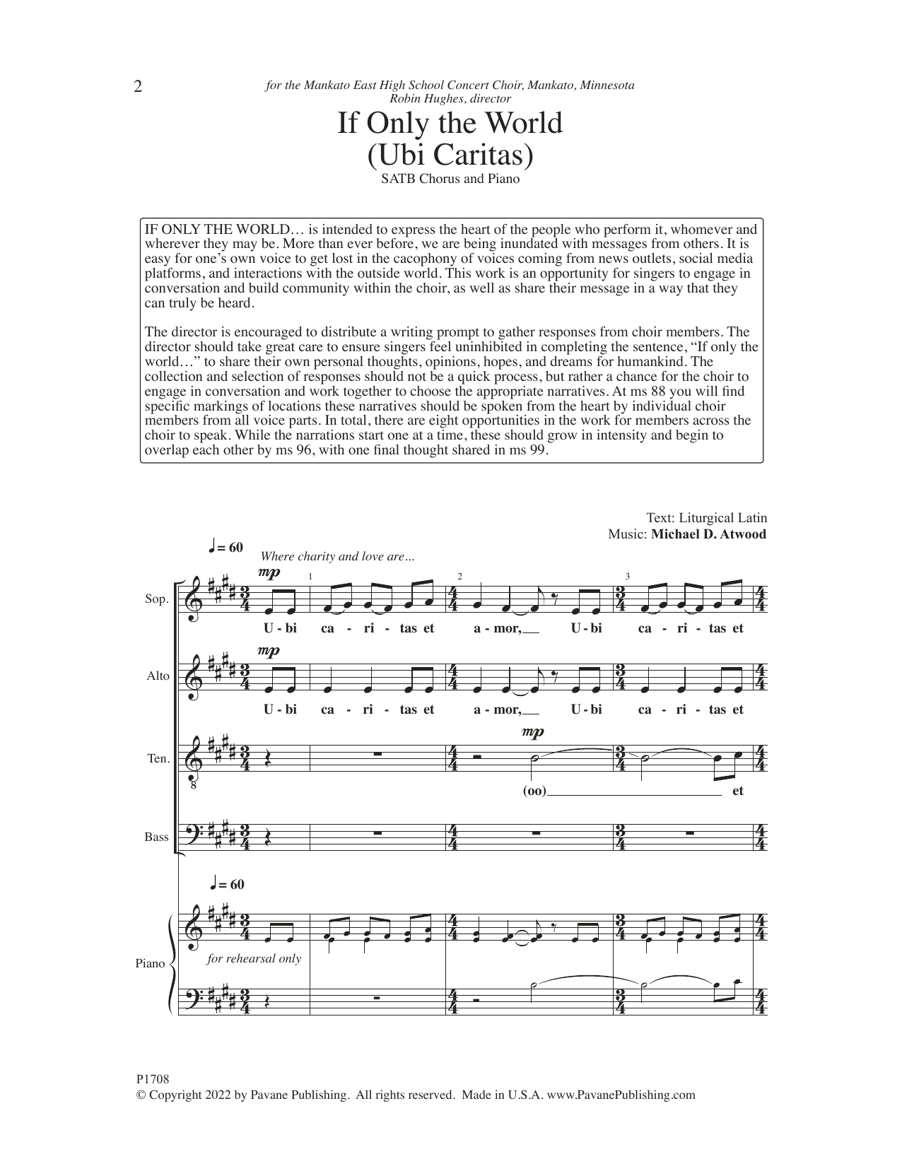 Download Michael D. Atwood If Only the World (Ubi Caritas) Sheet Music and learn how to play SATB Choir PDF digital score in minutes