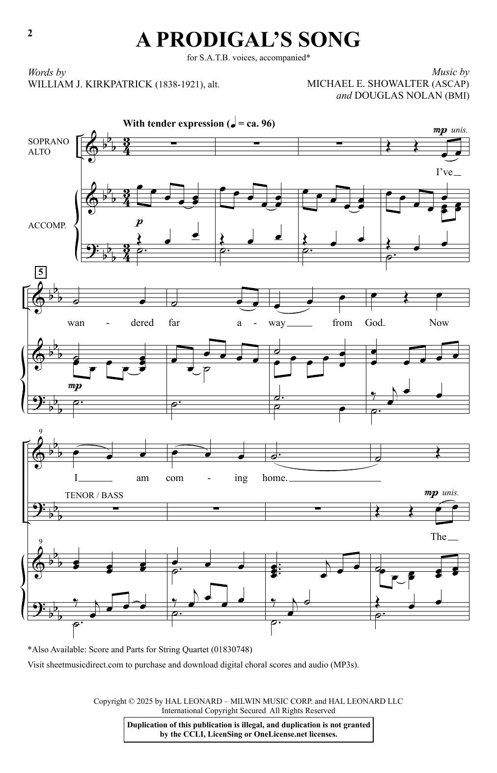 Download Michael E. Showalter and Douglas Nolan A Prodigal's Song Sheet Music and learn how to play SATB Choir PDF digital score in minutes