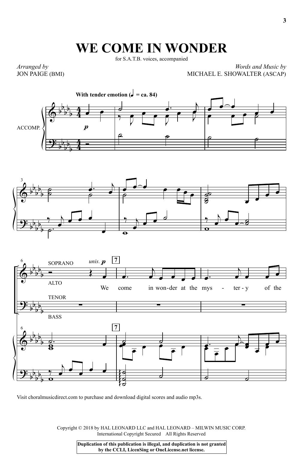 Download Michael E. Showalter We Come In Wonder (arr. Jon Paige) Sheet Music and learn how to play SATB Choir PDF digital score in minutes